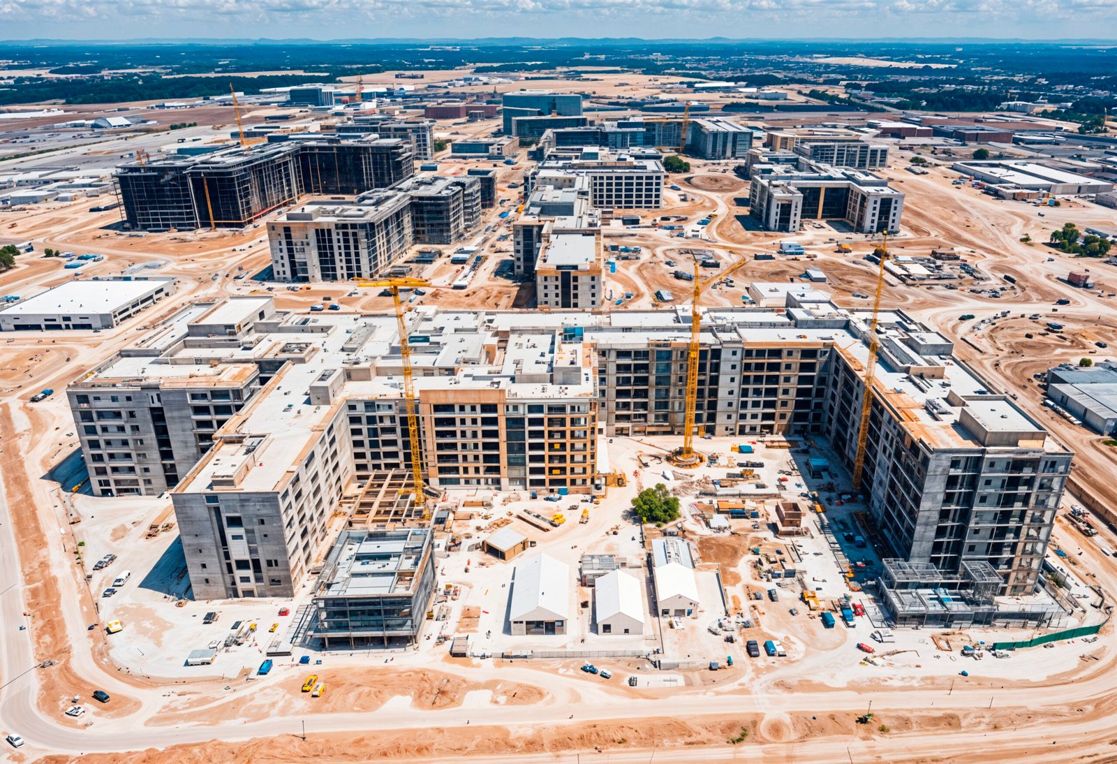 aerial view large construction site